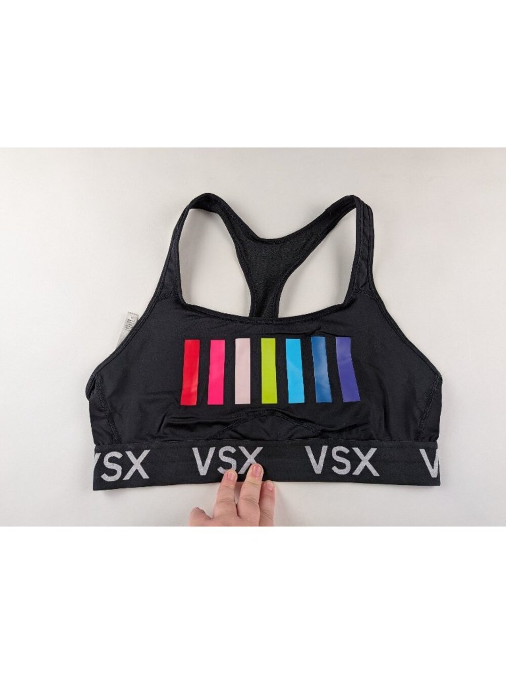 VSX Black Sports Bra with Rainbow Stripe Detail Large